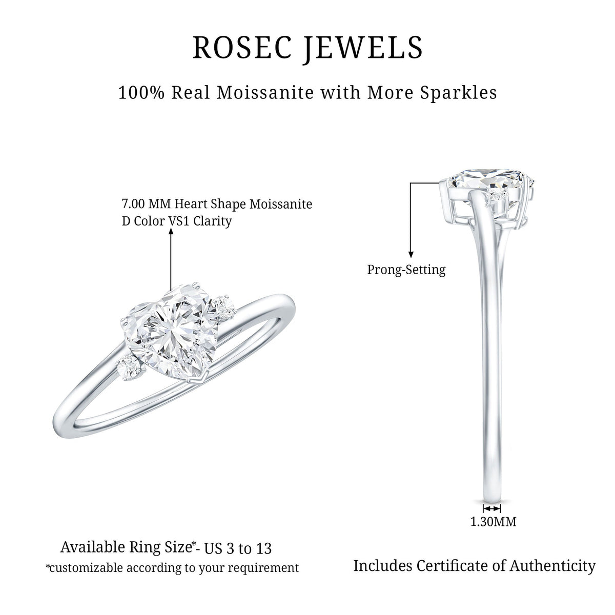 Solitaire Moissanite Heart Engagement Ring in Prong Setting
