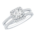 Classic Moissanite Double Band Engagement Ring with Halo