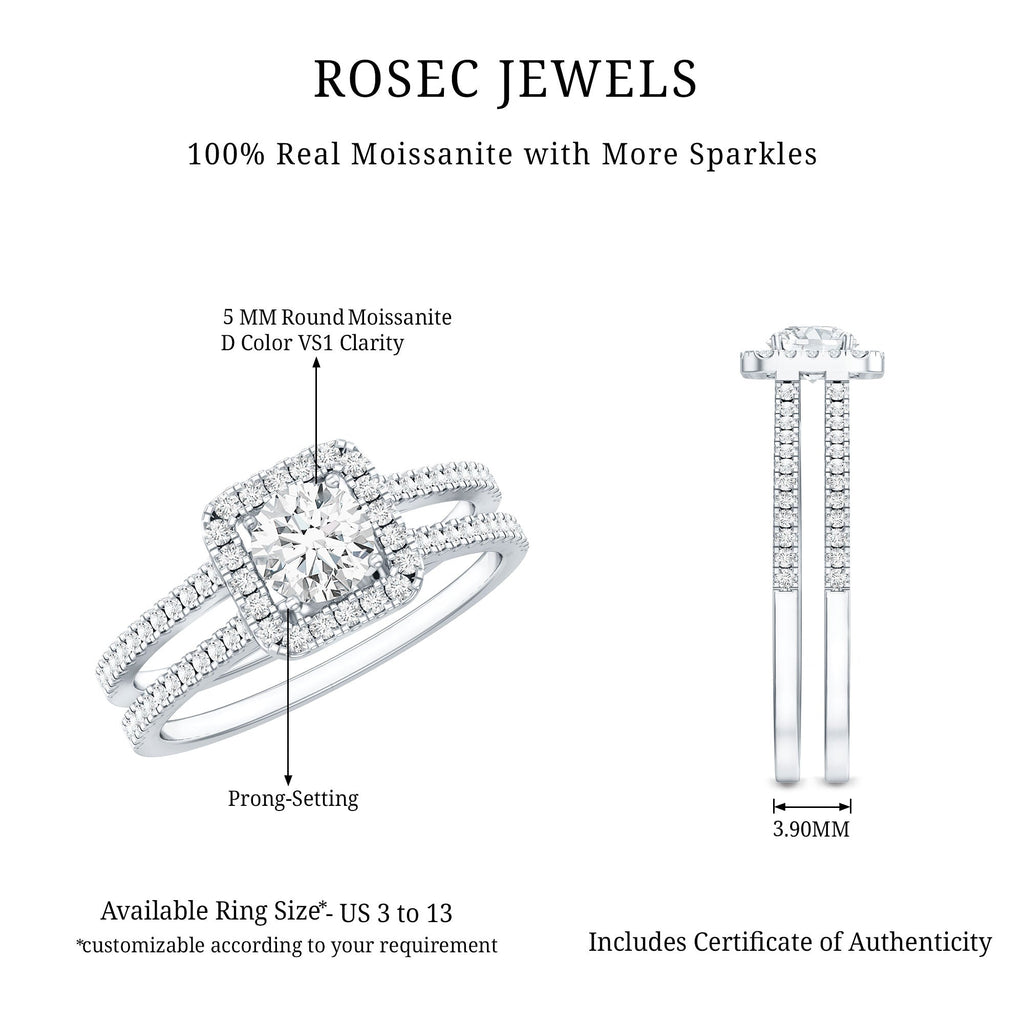 Classic Moissanite Double Band Engagement Ring with Halo