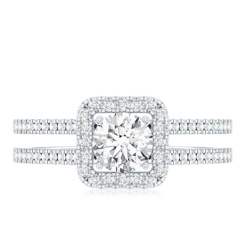 Classic Moissanite Double Band Engagement Ring with Halo