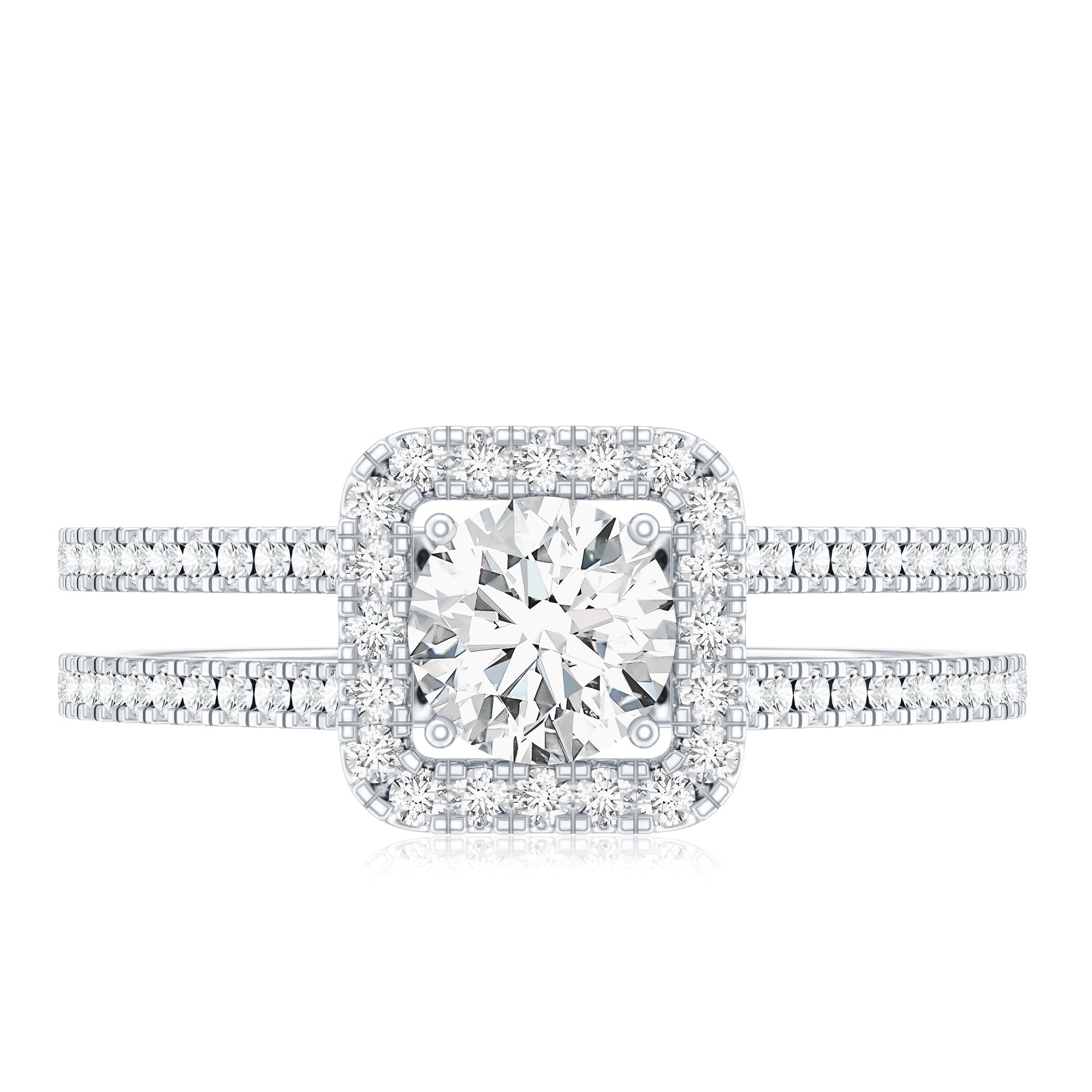Classic Moissanite Double Band Engagement Ring with Halo