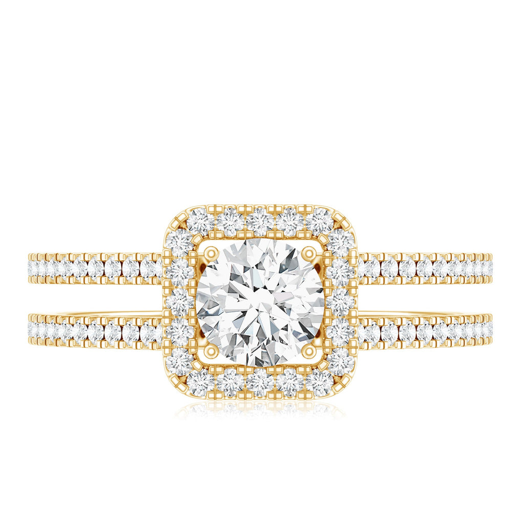 Classic Moissanite Double Band Engagement Ring with Halo