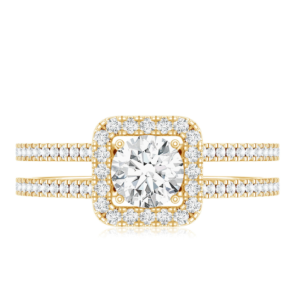 Classic Moissanite Double Band Engagement Ring with Halo