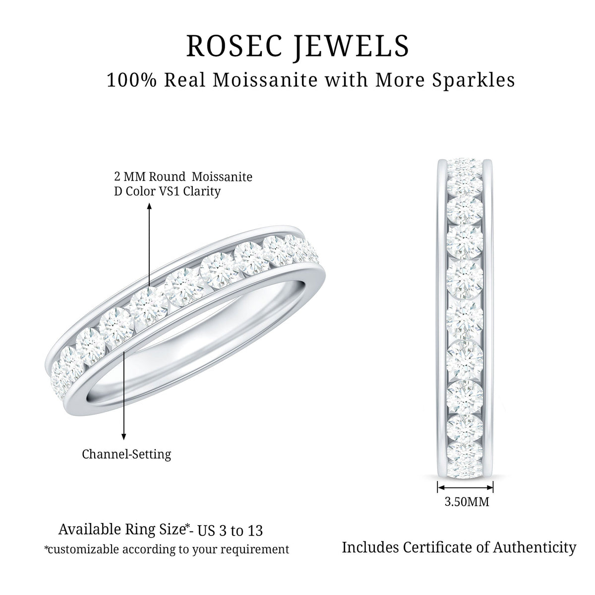 Channel Set Moissanite Eternity Band for women