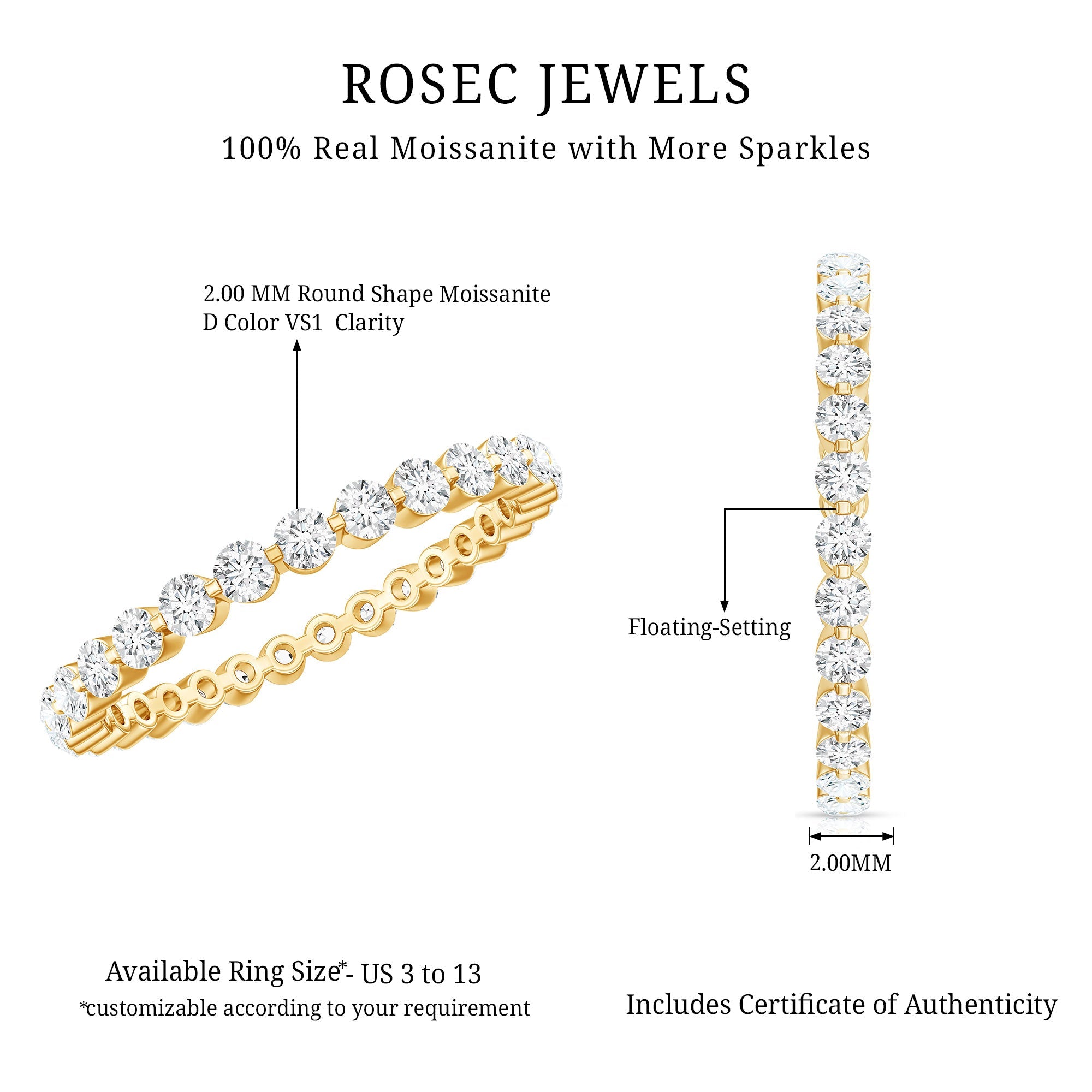 Round Cut Moissanite Full Eternity Band Ring