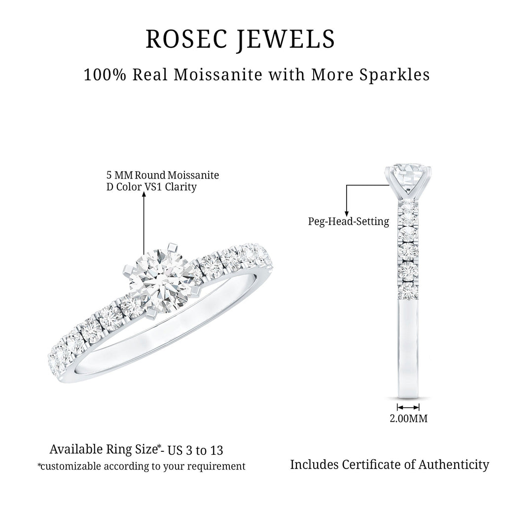 Certified 5 MM Moissanite Traditional Engagement Ring with Side Stones