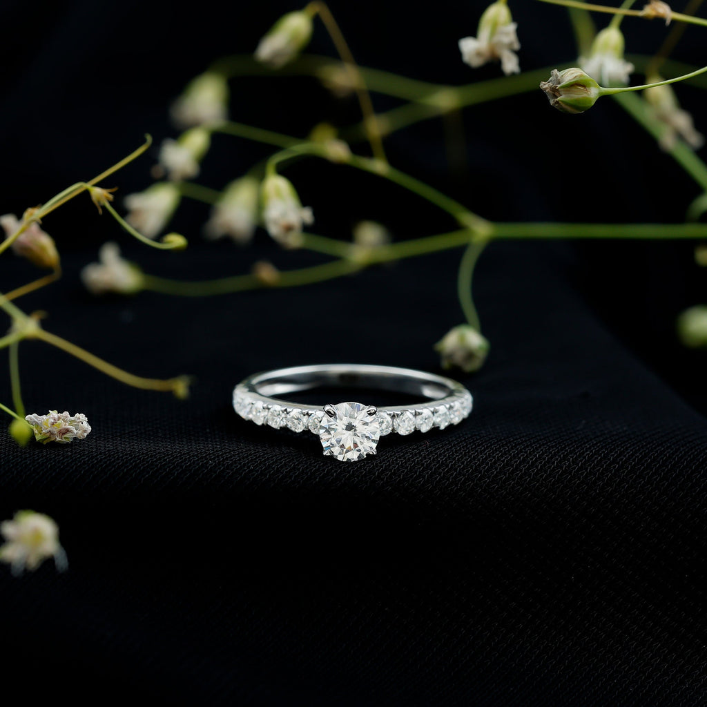 Certified 5 MM Moissanite Traditional Engagement Ring with Side Stones