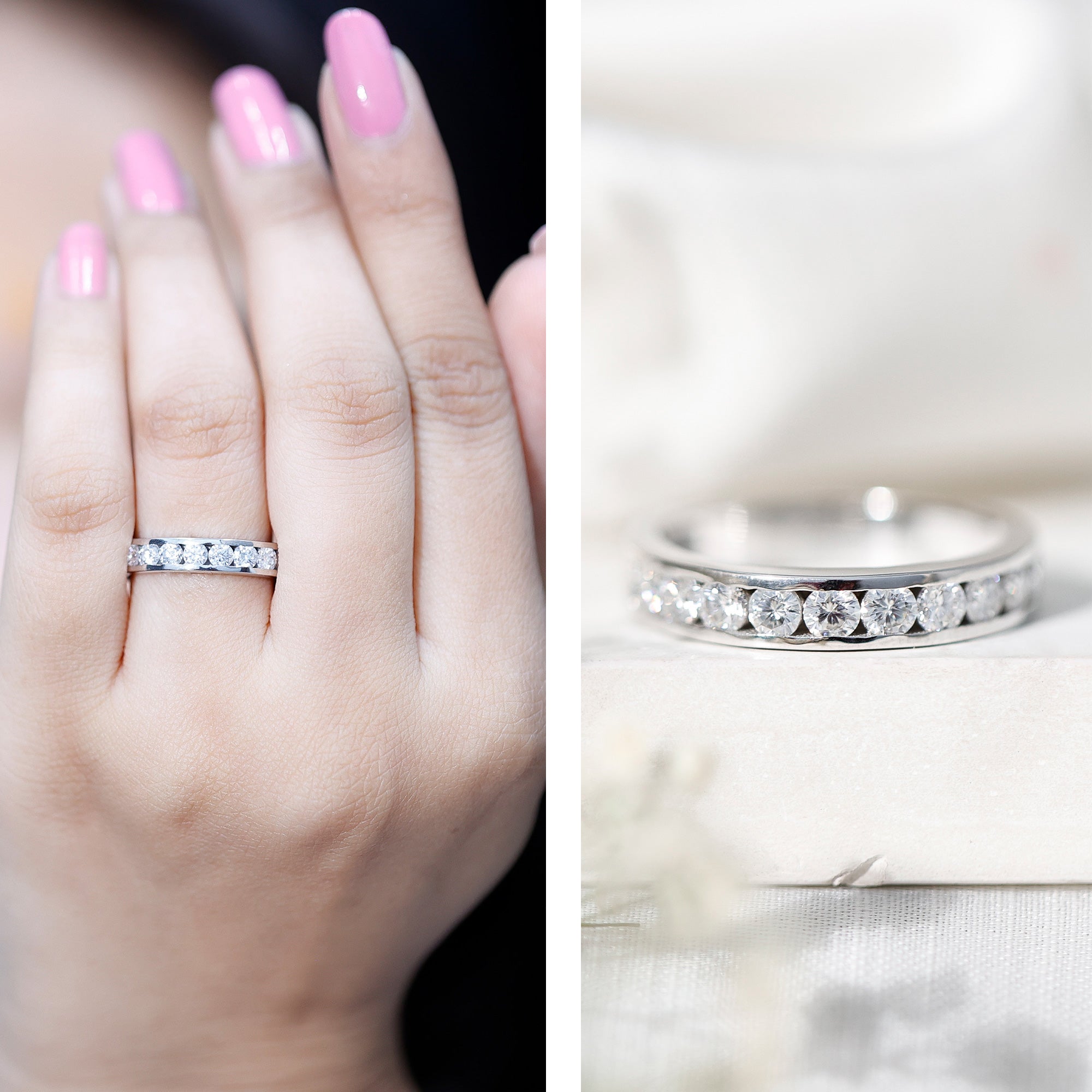 Channel Set Moissanite Half Eternity Band