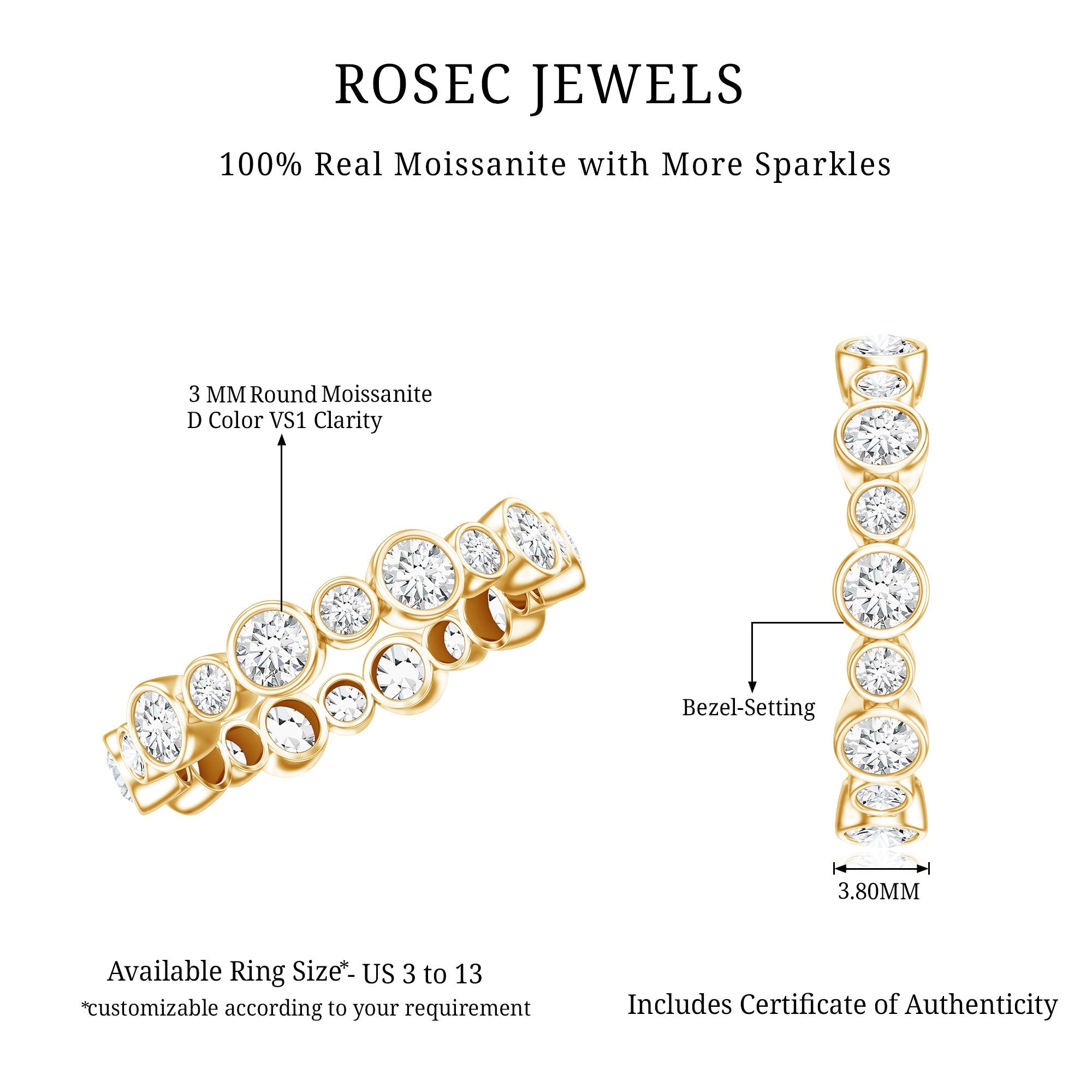 Certified Round Cut Moissanite Eternity Stackable Ring For Her