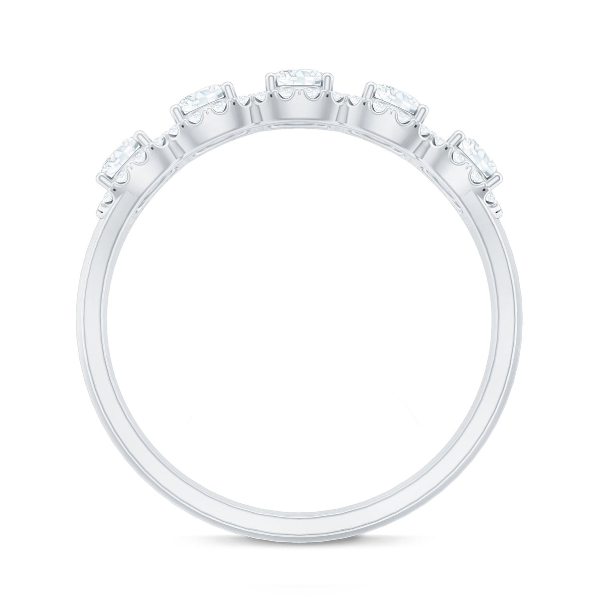 Round Cut Moissanite 5 Stone Anniversary Ring with Halo