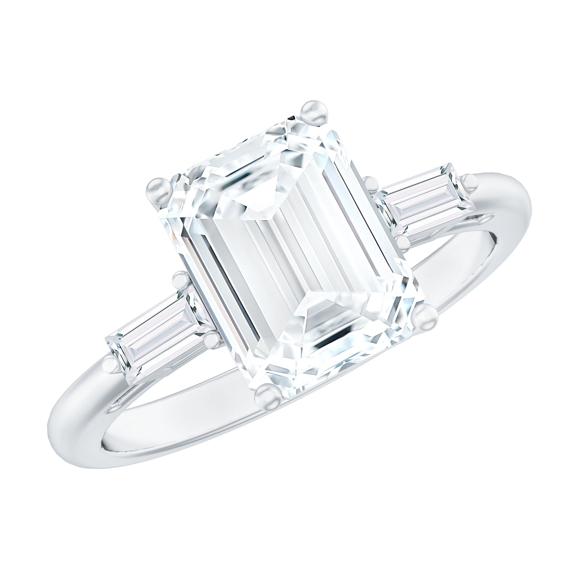Solitaire Moissanite Emerald Cut Engagement Ring with Certificate