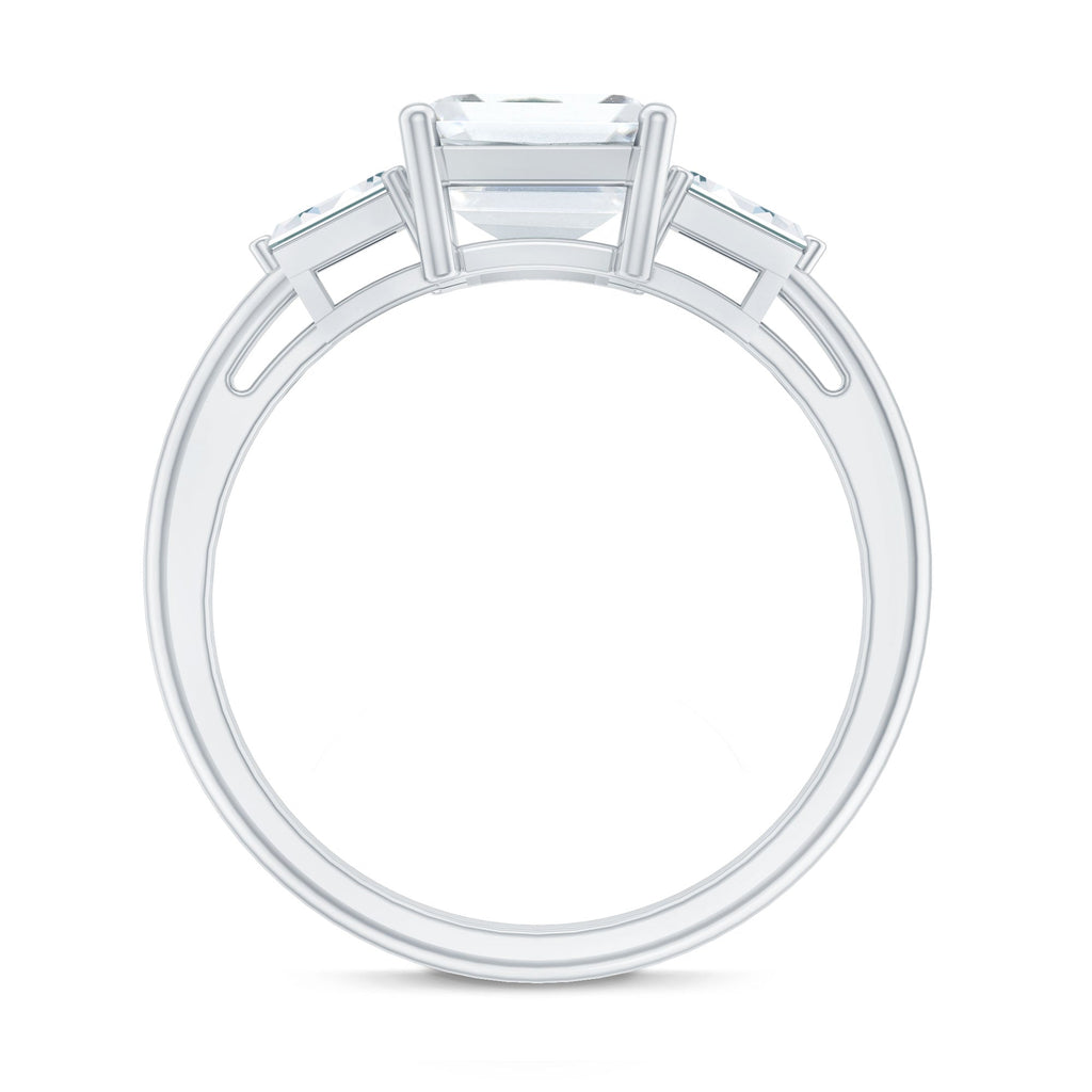 Solitaire Moissanite Emerald Cut Engagement Ring with Certificate