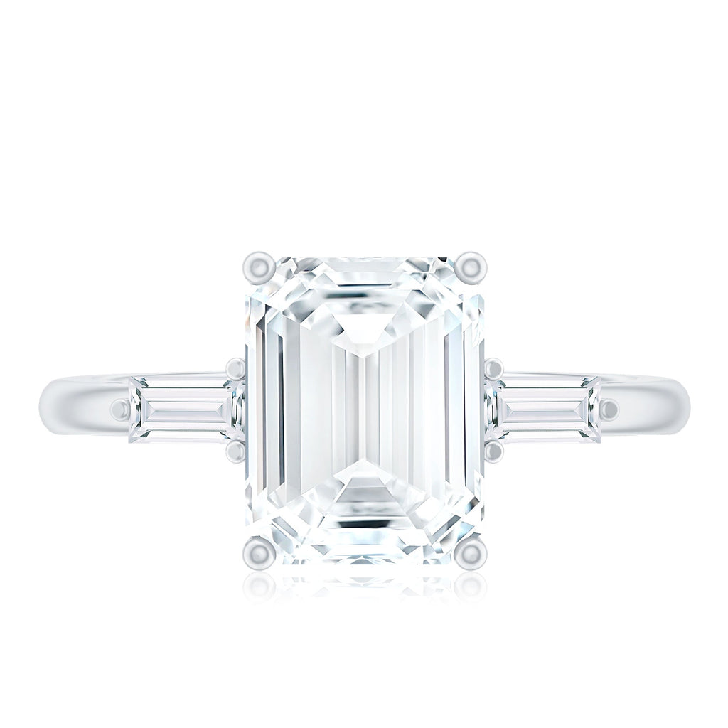 Solitaire Moissanite Emerald Cut Engagement Ring with Certificate