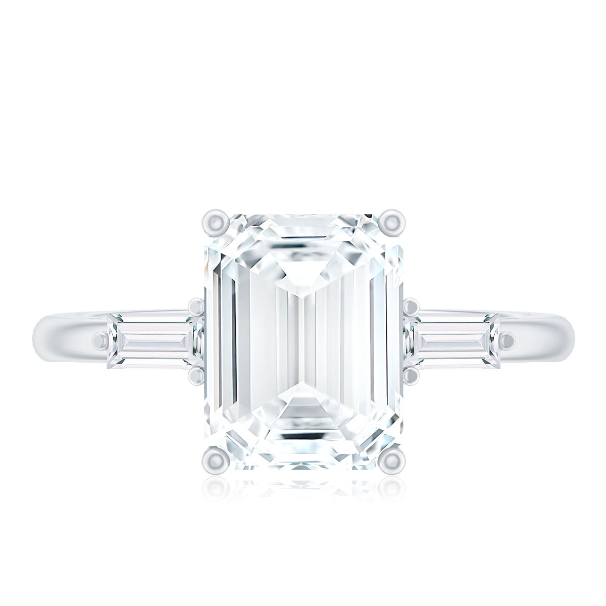 Solitaire Moissanite Emerald Cut Engagement Ring with Certificate