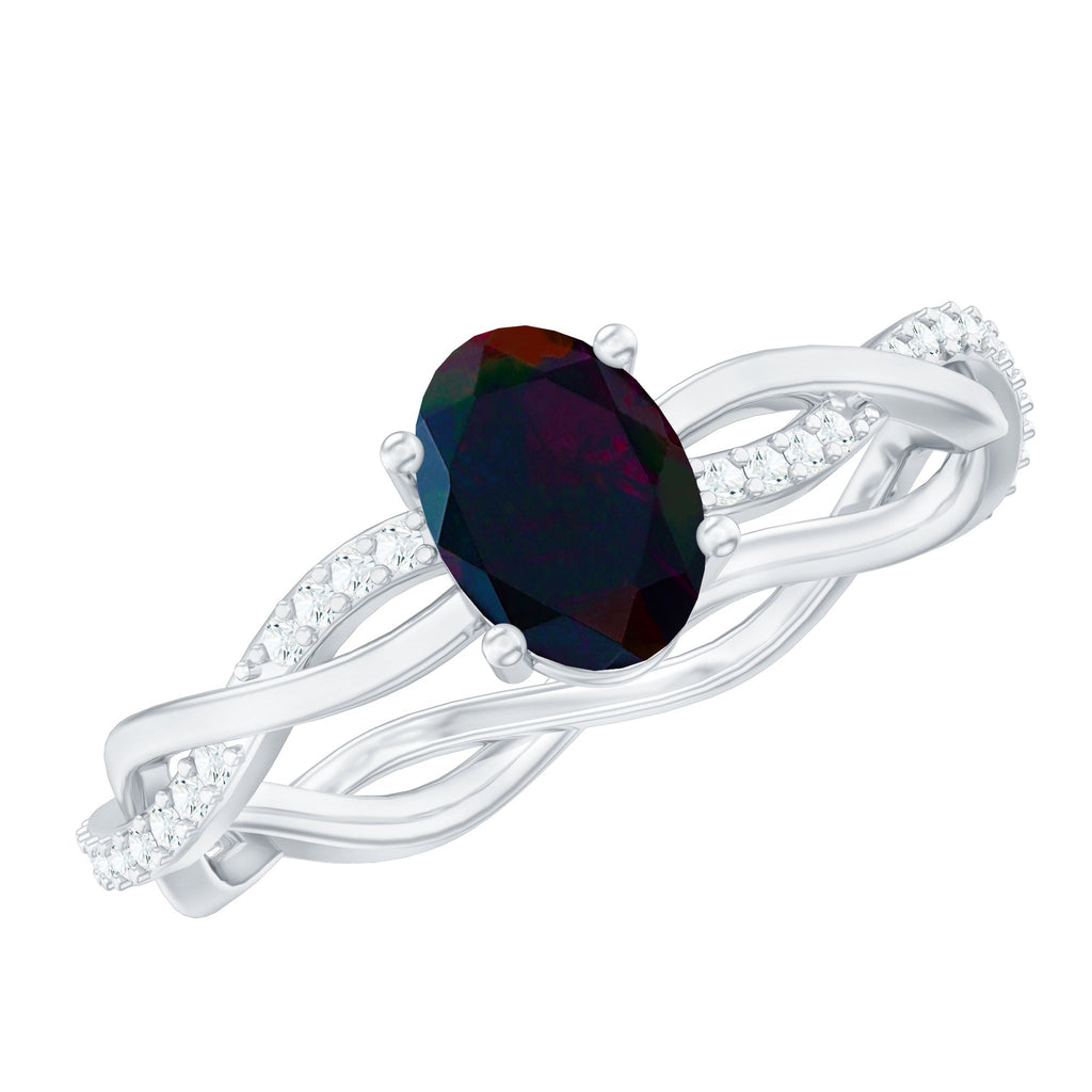 Oval Black Opal and Diamond Braided Engagement Ring