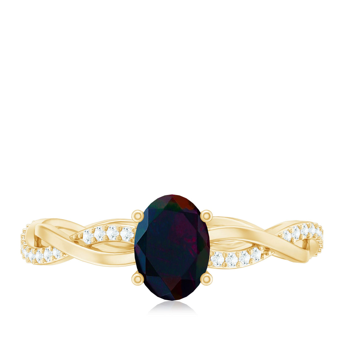 Oval Black Opal and Diamond Braided Engagement Ring