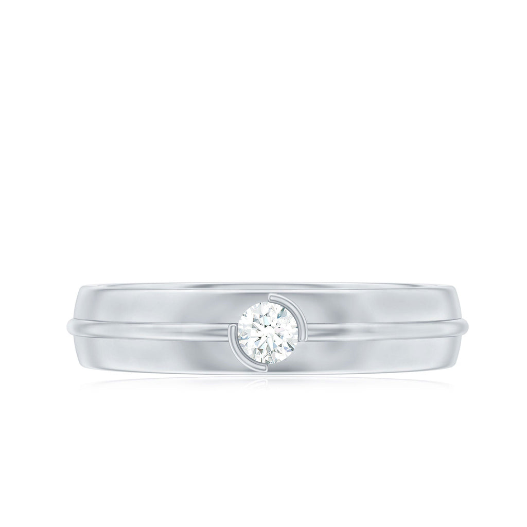 Bezel Set Round Moissanite Mens Wedding Band Ring