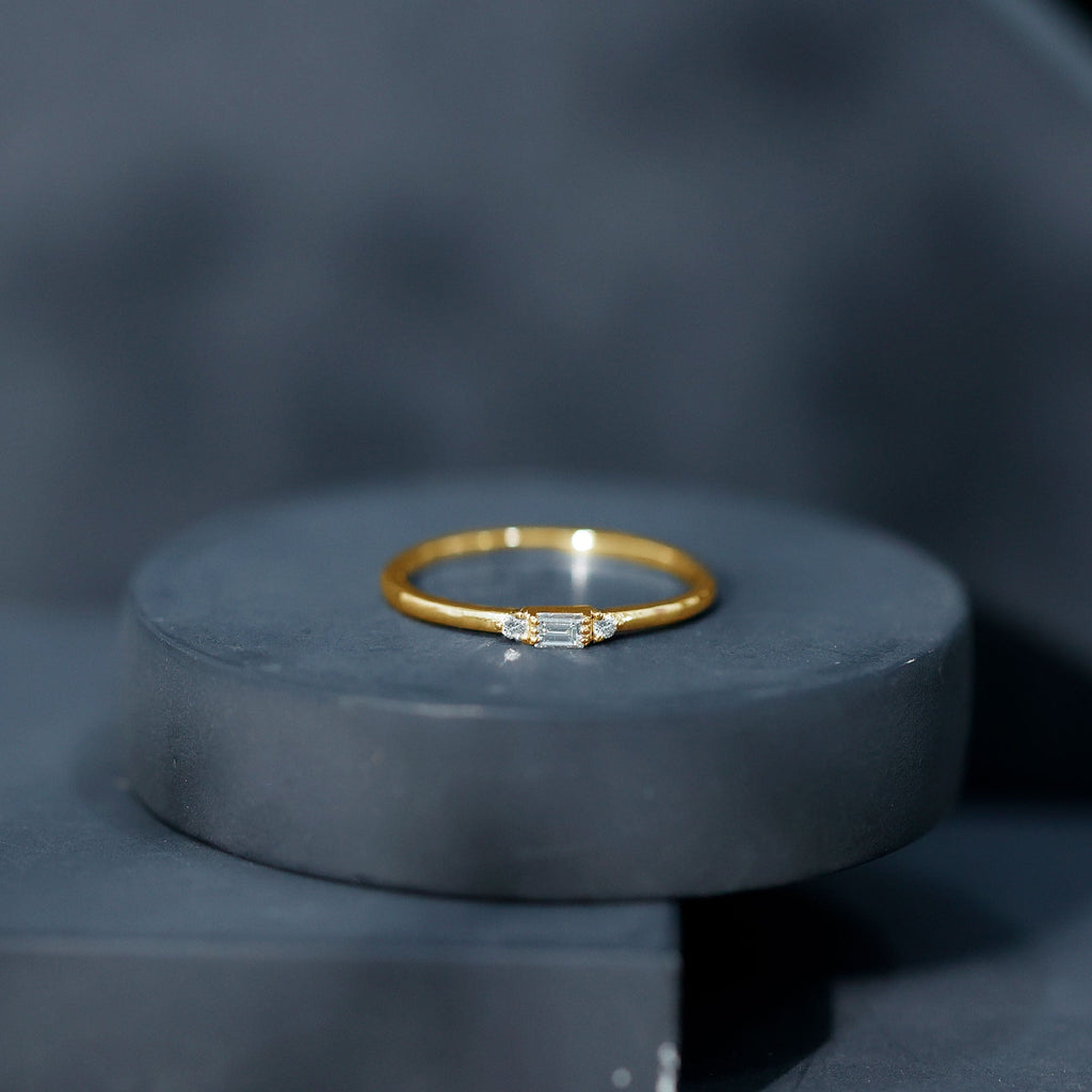 Minimalist Baguette and Round Diamond Promise Ring