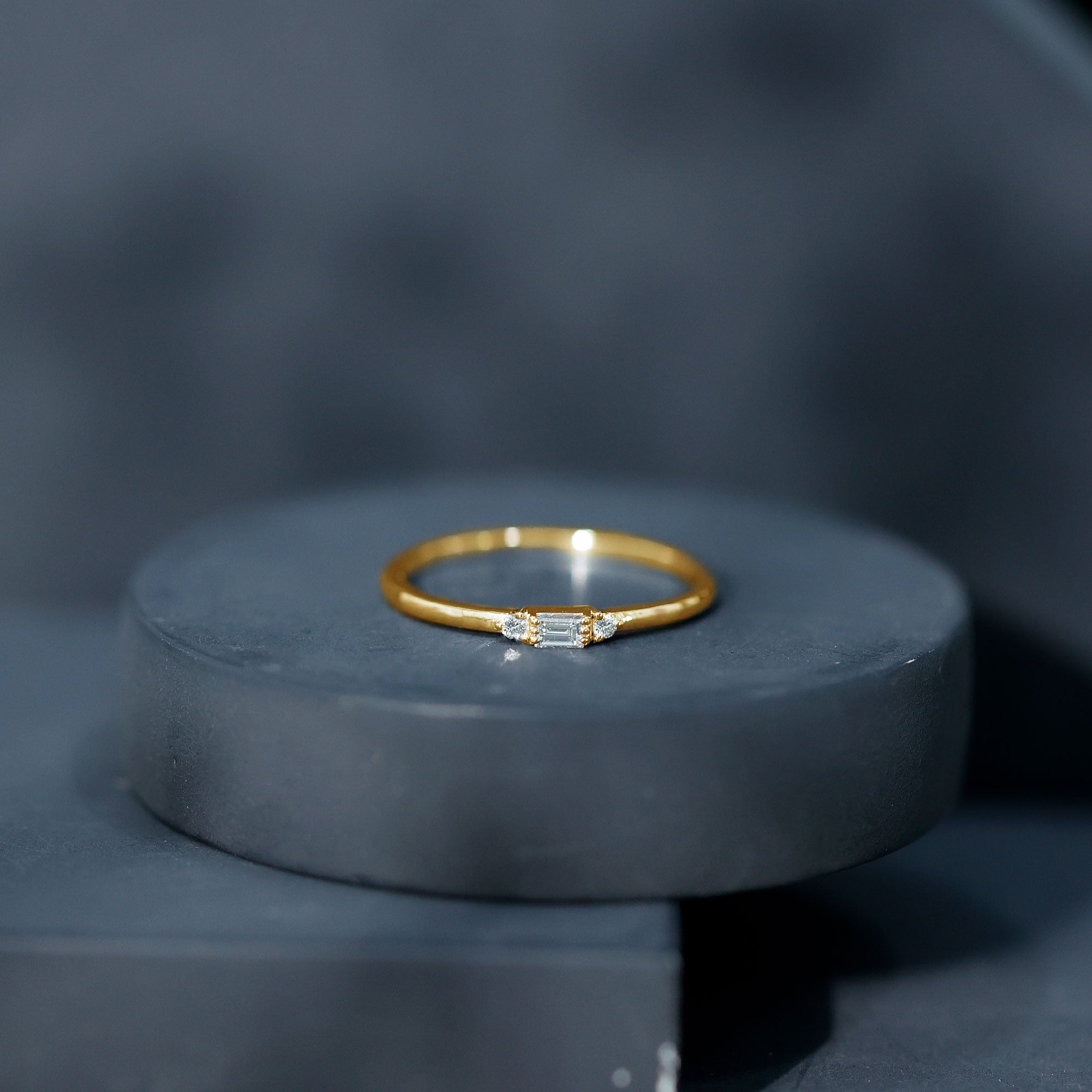 Minimalist Baguette and Round Diamond Promise Ring
