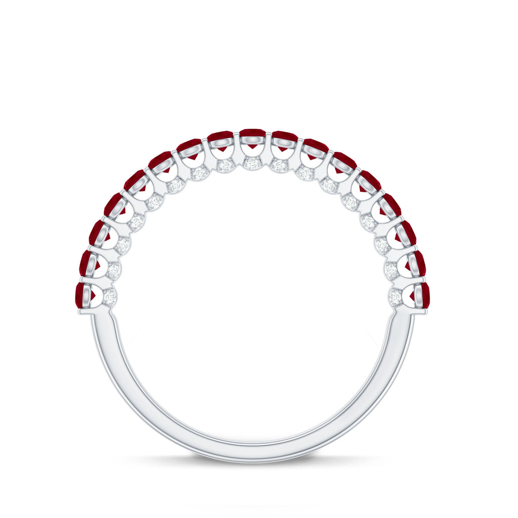 Genuine Ruby Half Eternity Ring with Diamond