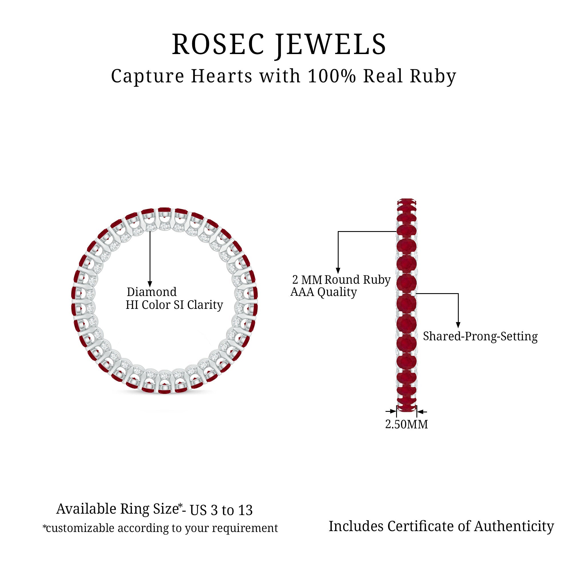 Natural Ruby Full Eternity Ring with Diamond for Women