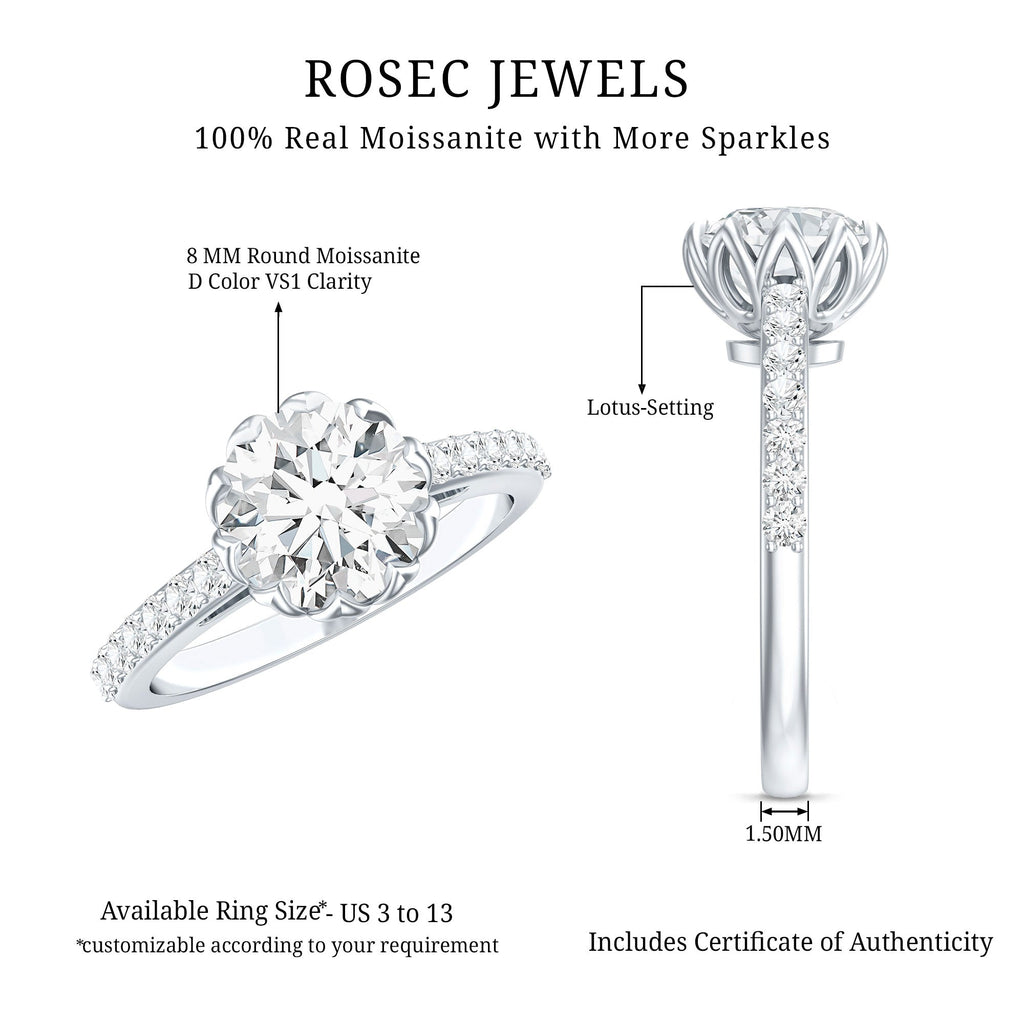 Lotus Basket Set Moissanite Engagement Ring with Certificate