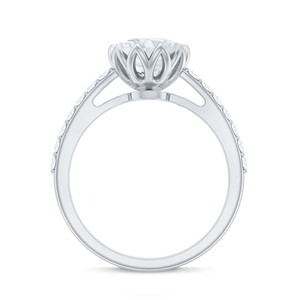 Lotus Basket Set Moissanite Engagement Ring with Certificate