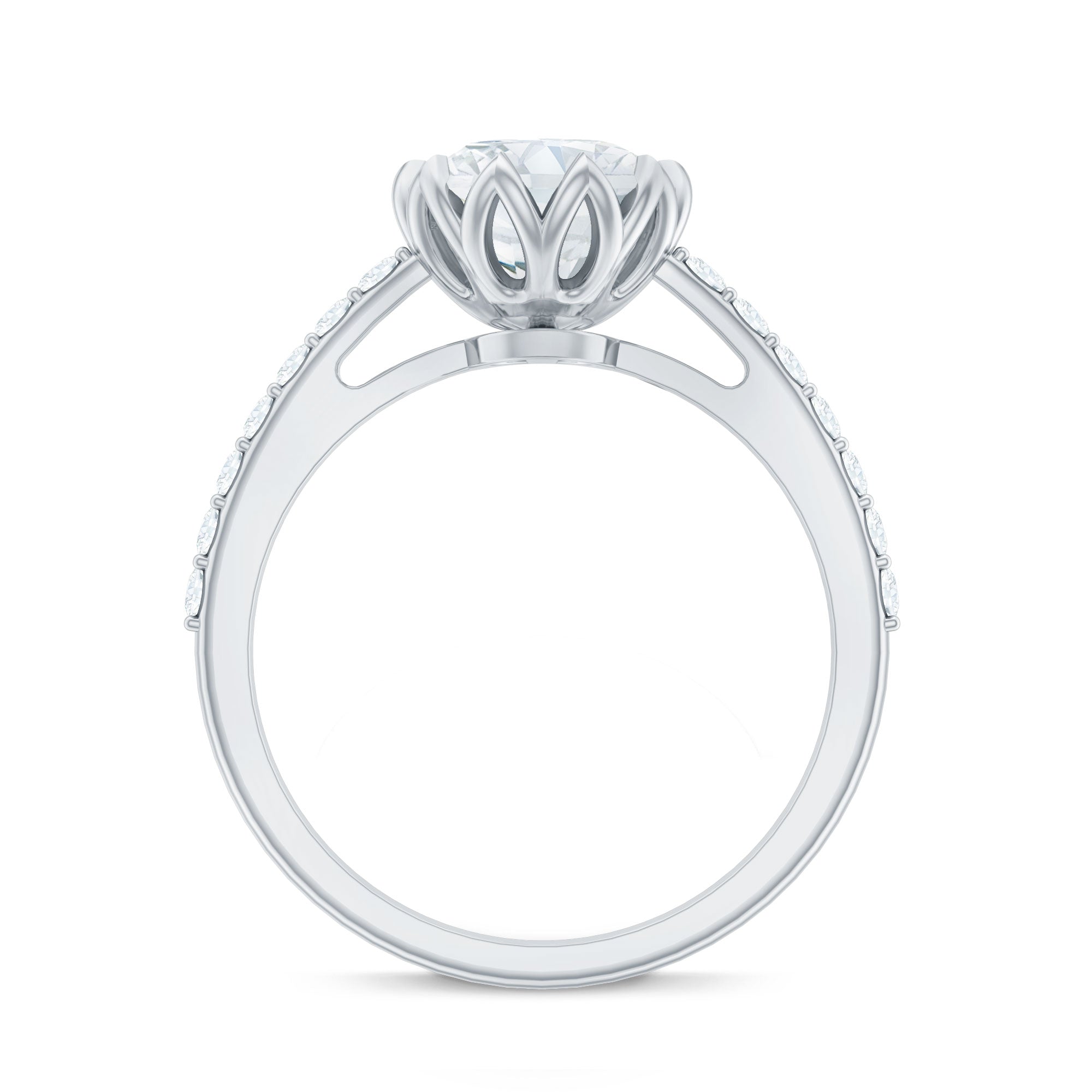 Lotus Basket Set Moissanite Engagement Ring with Certificate