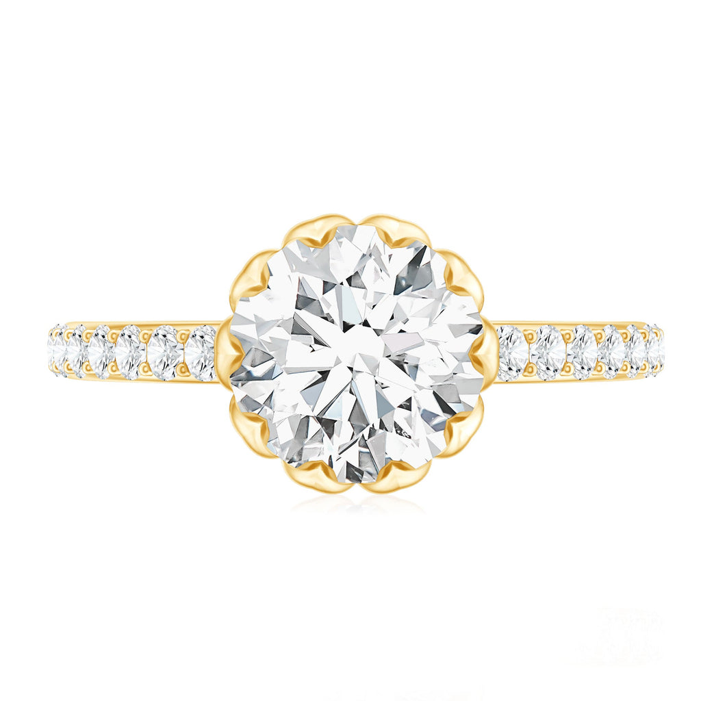 Lotus Basket Set Moissanite Engagement Ring with Certificate