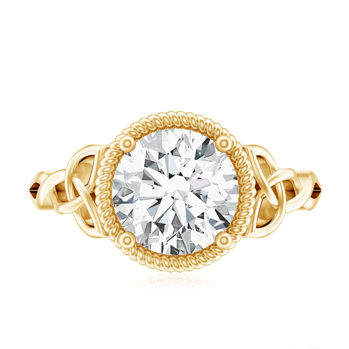 Brilliant Cut Moissanite Engagement Ring with Rope Frame