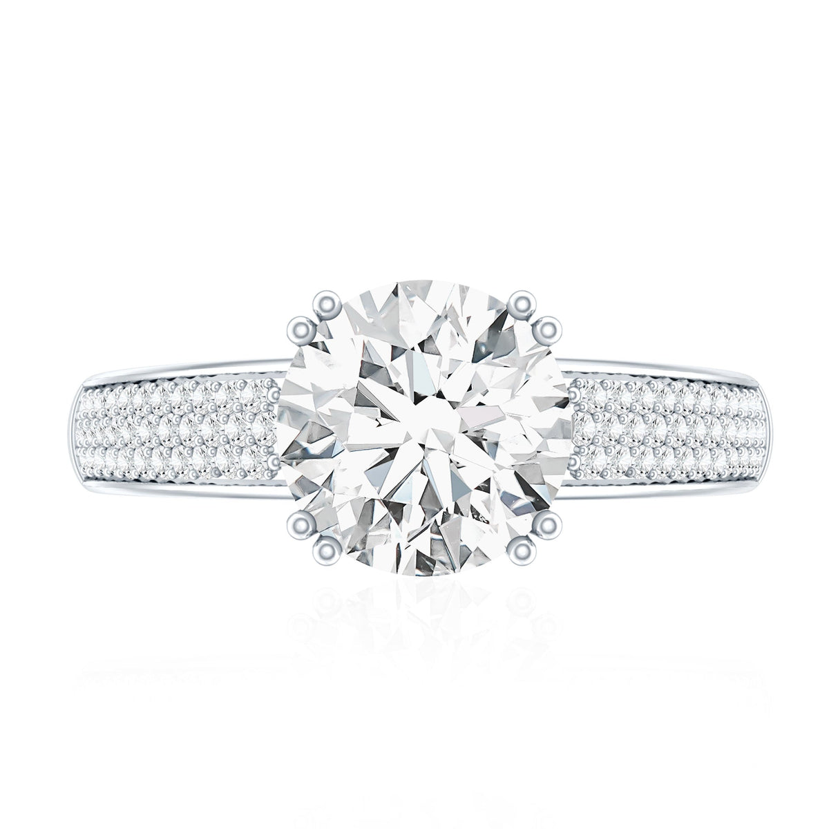 Round Moissanite Engagement Ring with Pave Set Side Stones