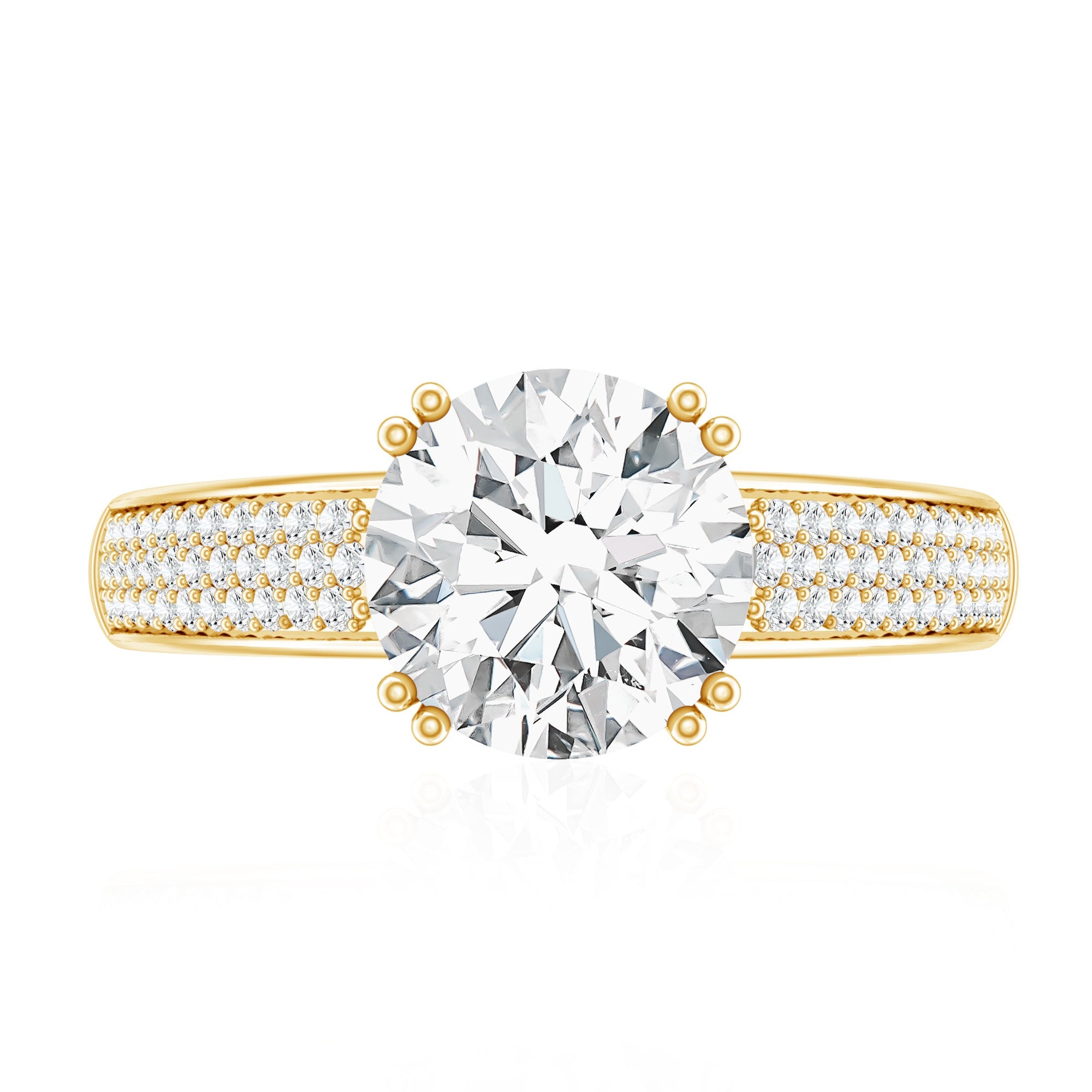 Round Moissanite Engagement Ring with Pave Set Side Stones