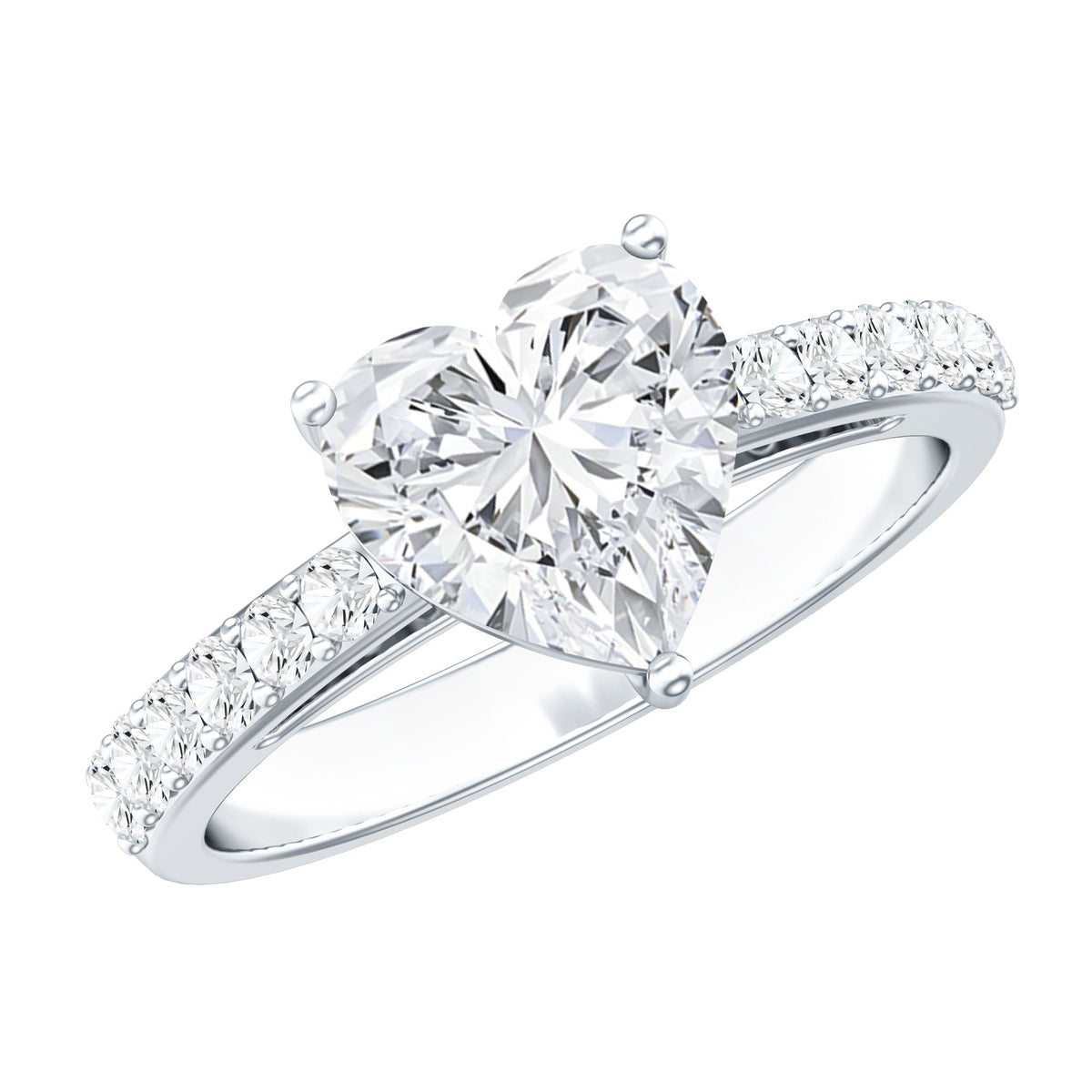 2 CT Moissanite Heart Engagement Ring With Side Stones