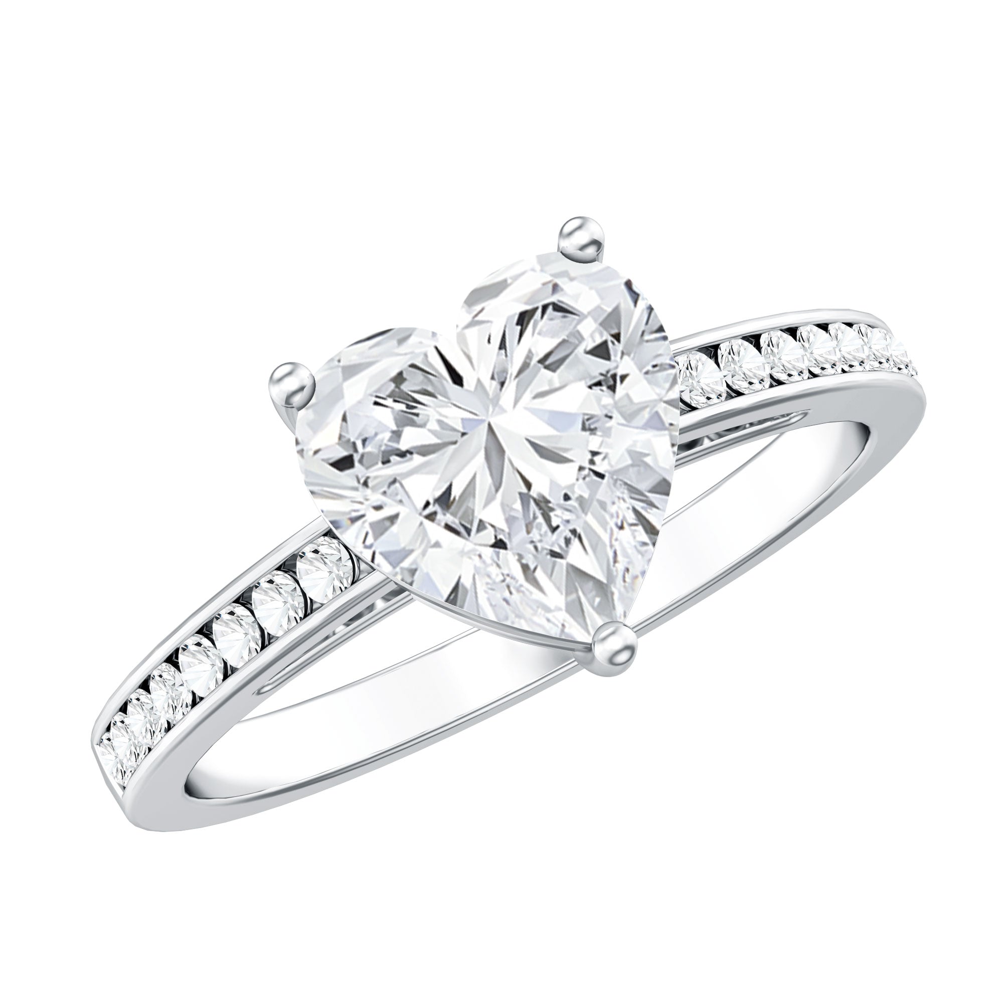 Moissanite 2 Carat Heart Engagement Ring with Side Stones