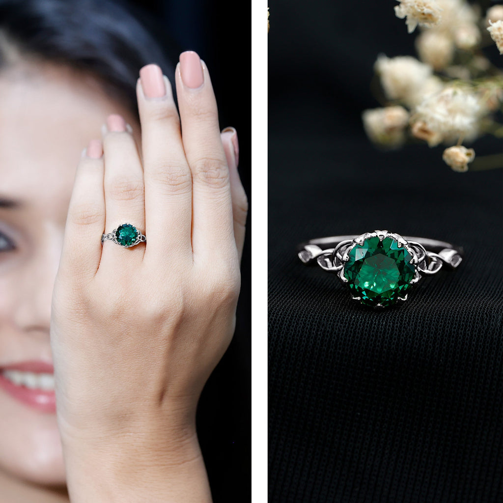 Lotus Basket Set Lab Grown Emerald Knot Engagement Ring