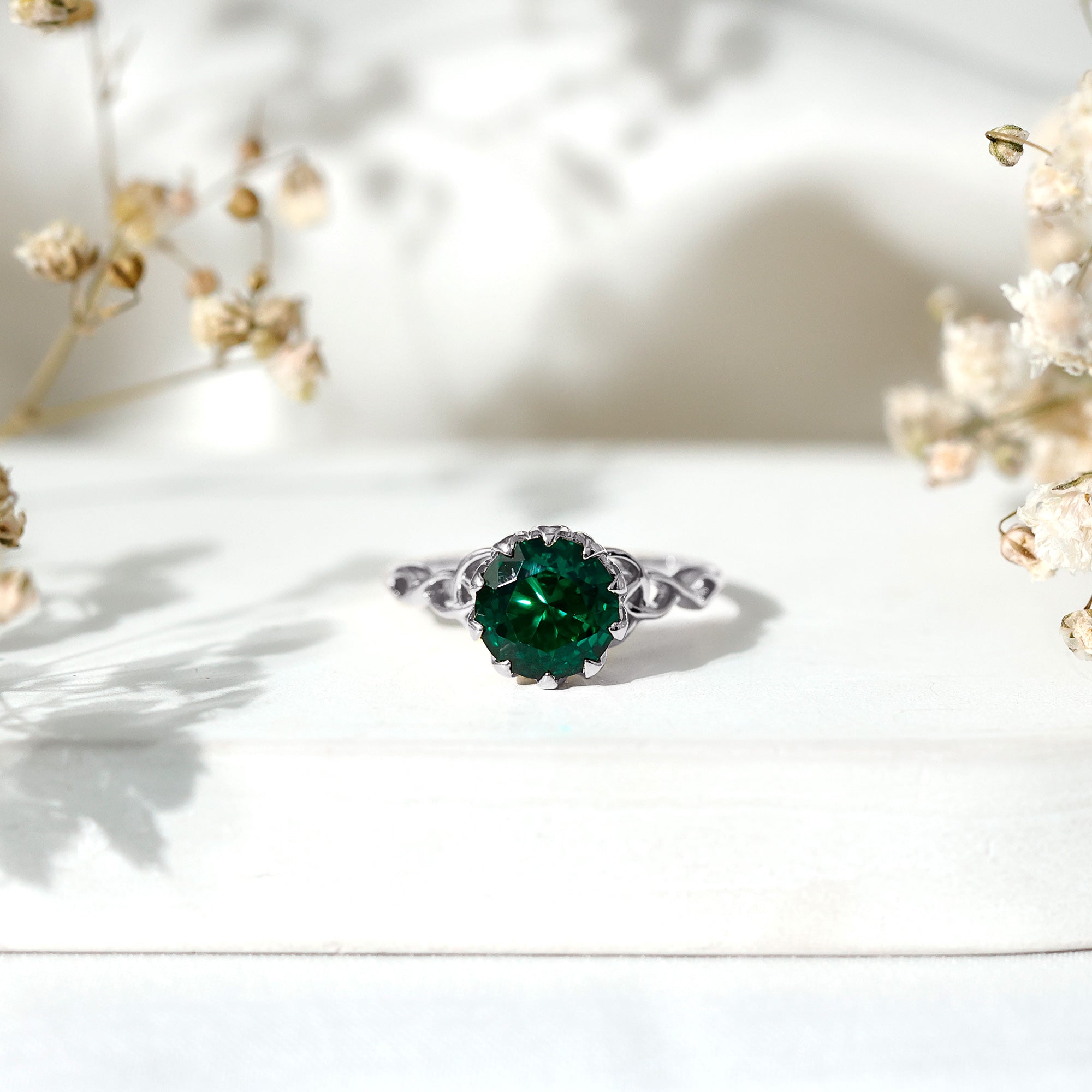 Lotus Basket Set Lab Grown Emerald Knot Engagement Ring