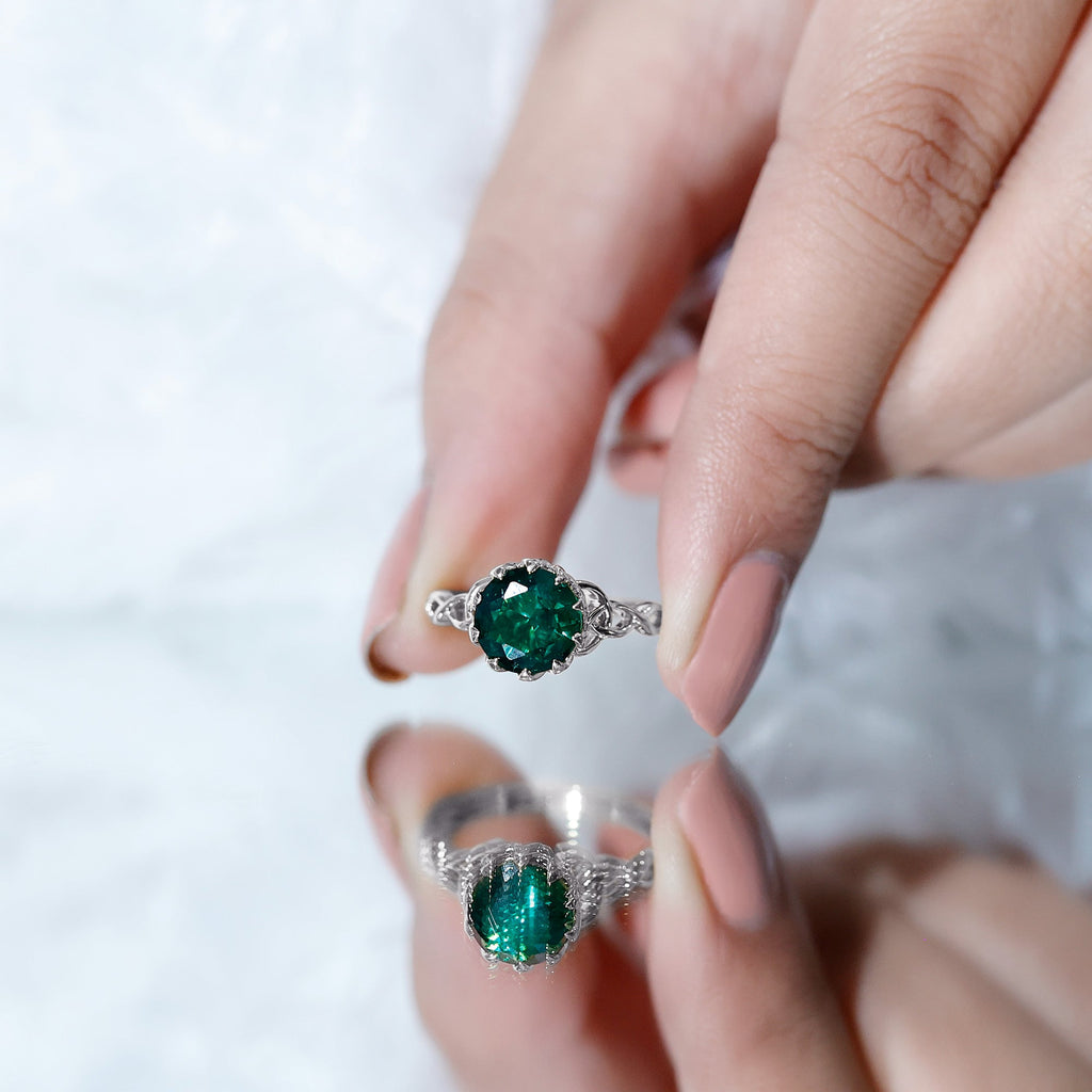 Lotus Basket Set Lab Grown Emerald Knot Engagement Ring