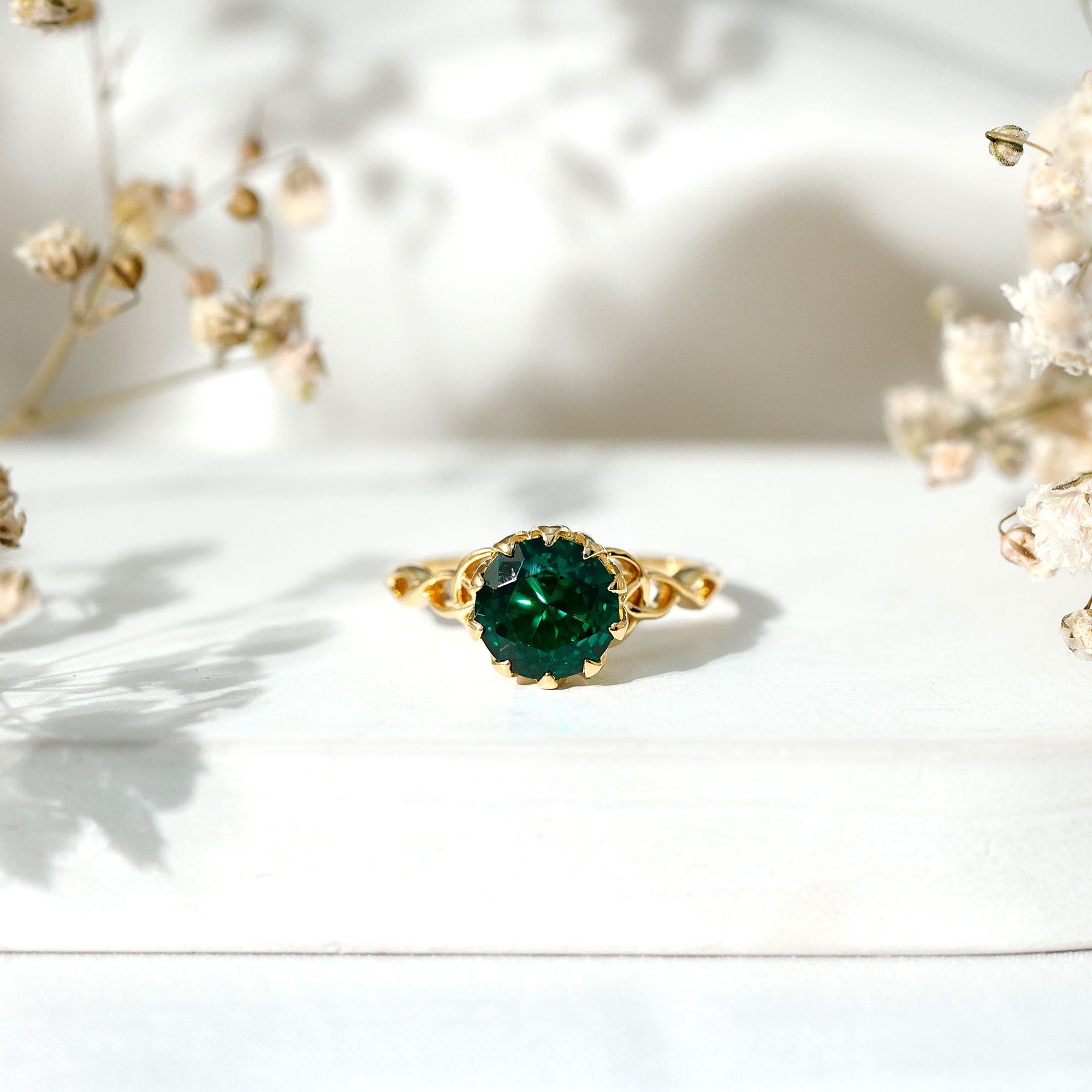 Lotus Basket Set Lab Grown Emerald Knot Engagement Ring