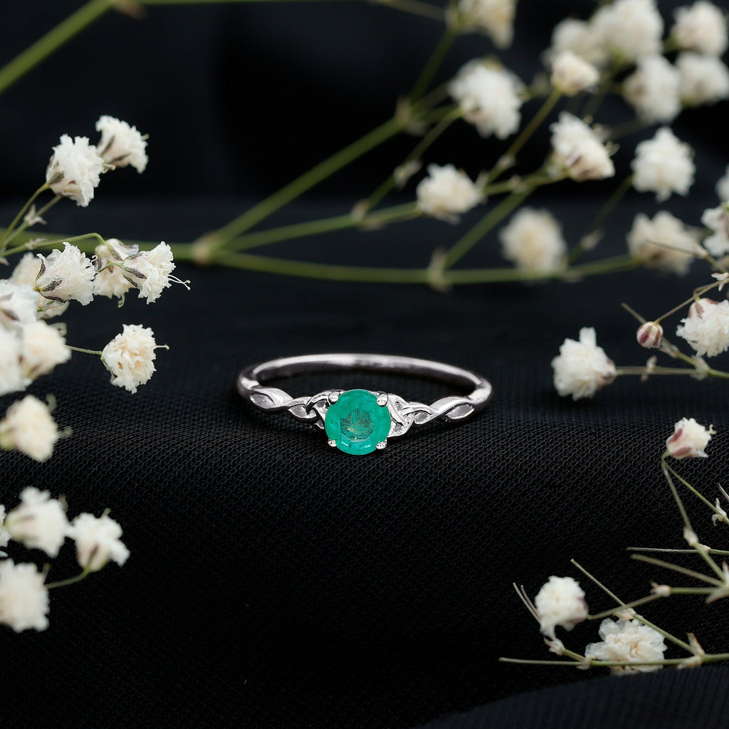 Solitaire Round Emerald Promise Ring with Celtic Band