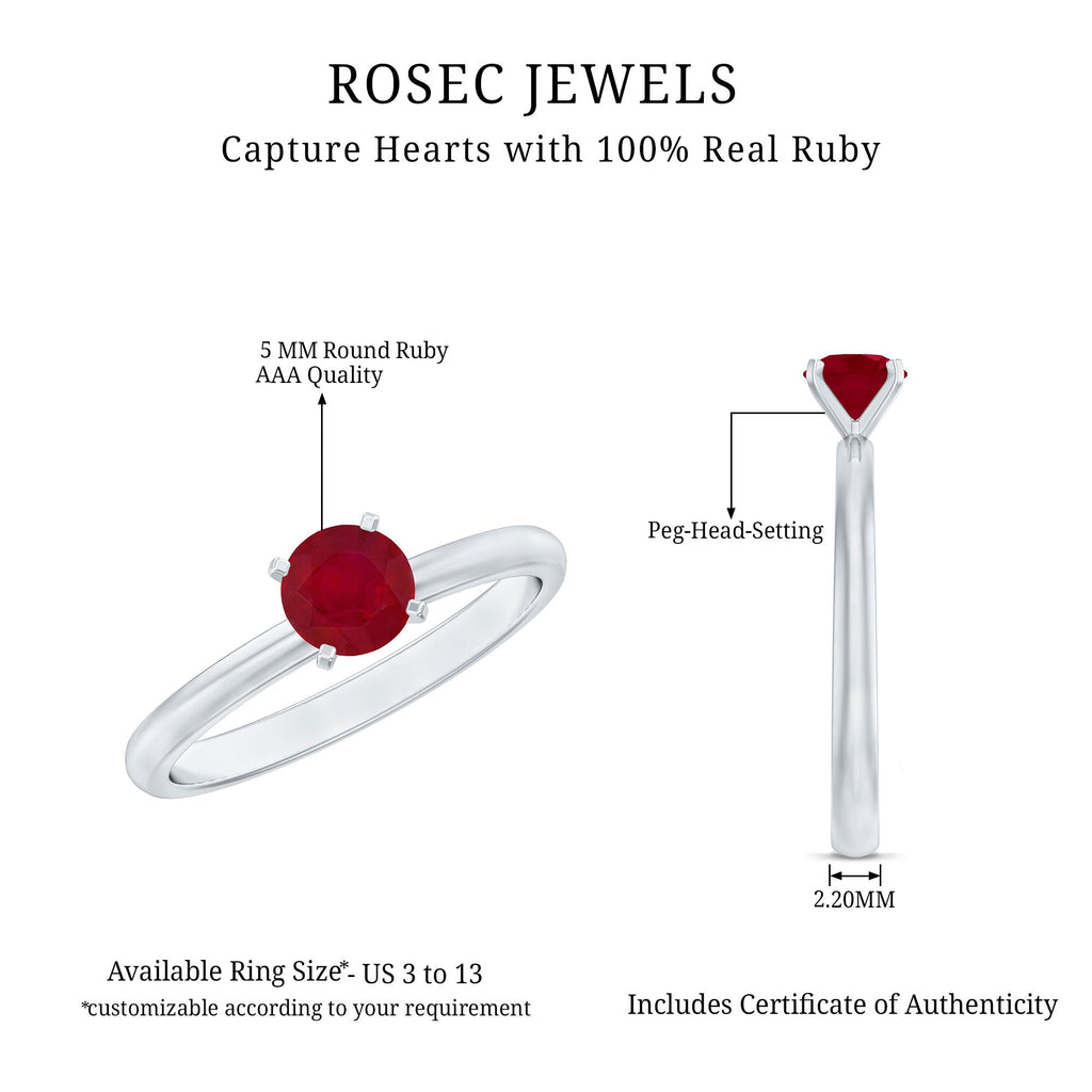 0.6 Carat July Birthstone Ruby Solitaire Ring in Peg Head Setting