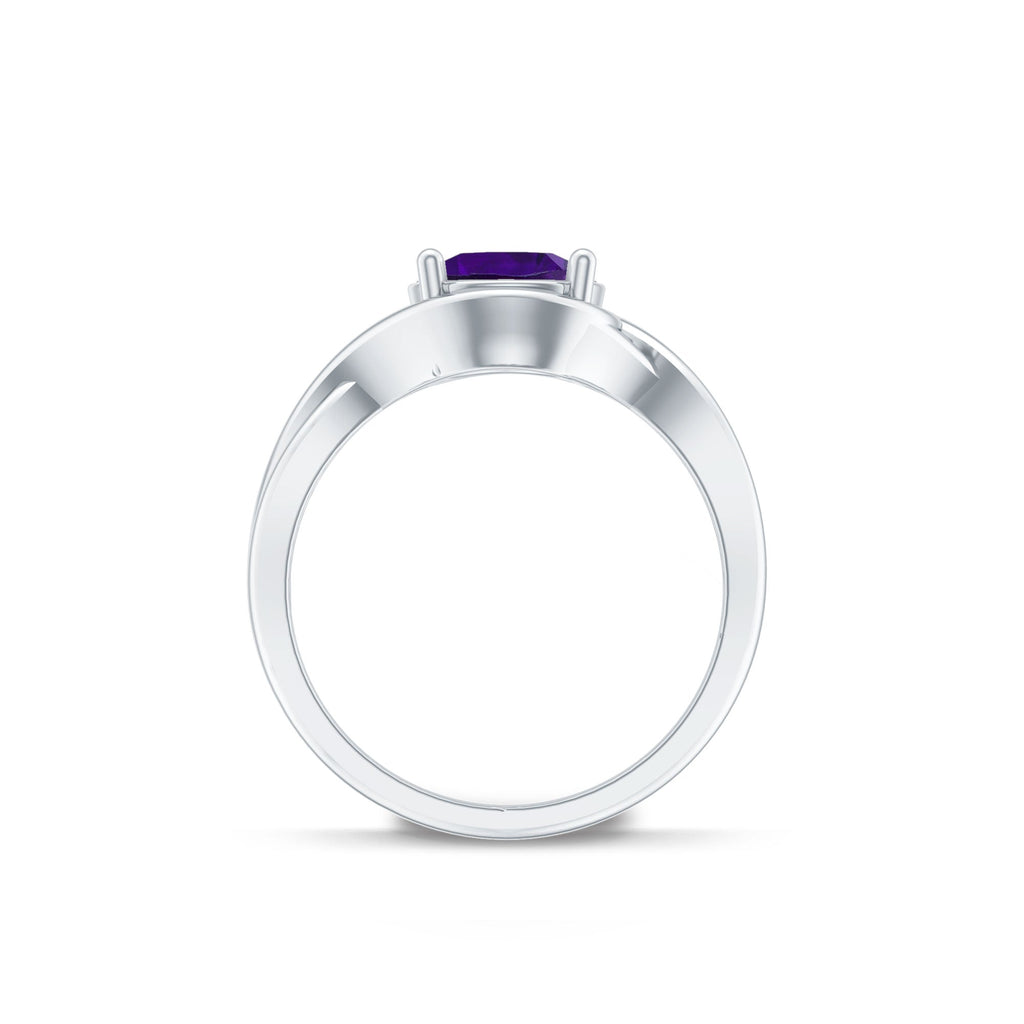 Real February Birthstone Amethyst Promise Ring with Crossover Shank