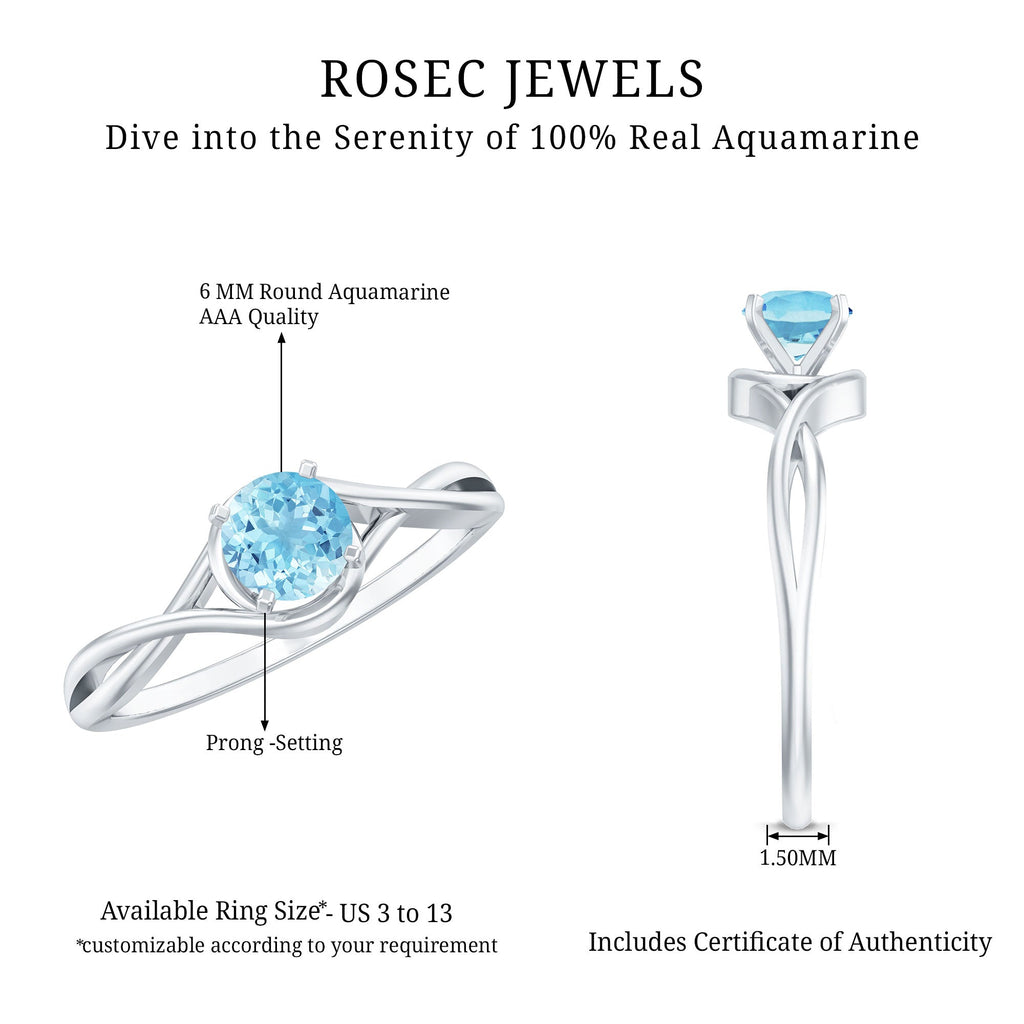 Solitaire Aquamarine Birthstone Ring with Crossover Shank