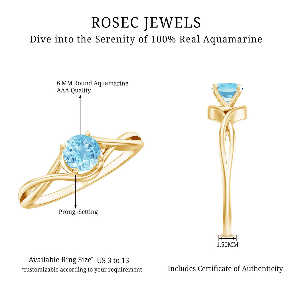 Solitaire Aquamarine Birthstone Ring with Crossover Shank