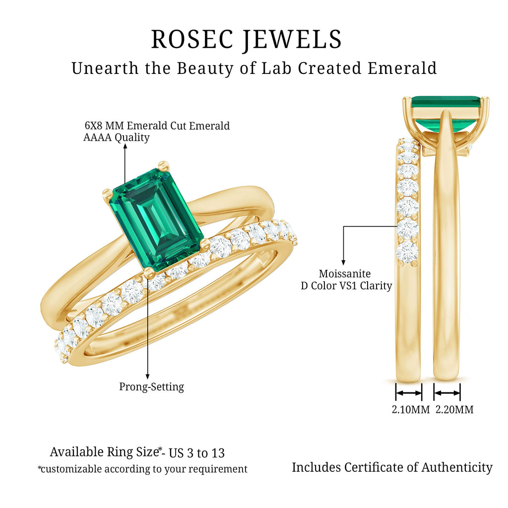 Certified 1.6 Carat Lab Grown Emerald Engagement Ring with Ring Guard