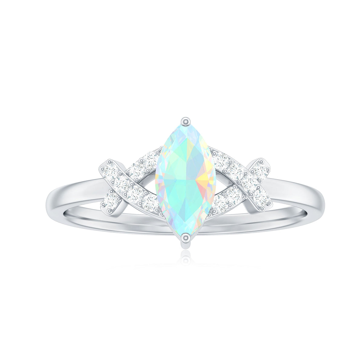 Natural Marquise Opal Diamond Engagement Ring with Certificate
