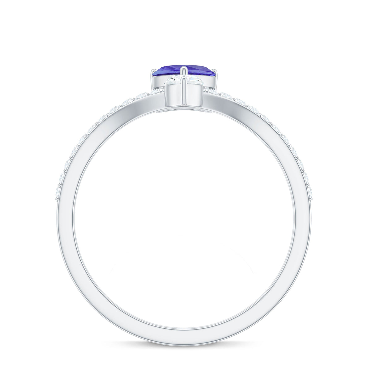 Certified Real Heart Shape Tanzanite Chevron Engagement Ring with Diamond