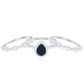 0.7 Carat Pear Cut Black Opal Trio Wedding Ring Set with Moissanite