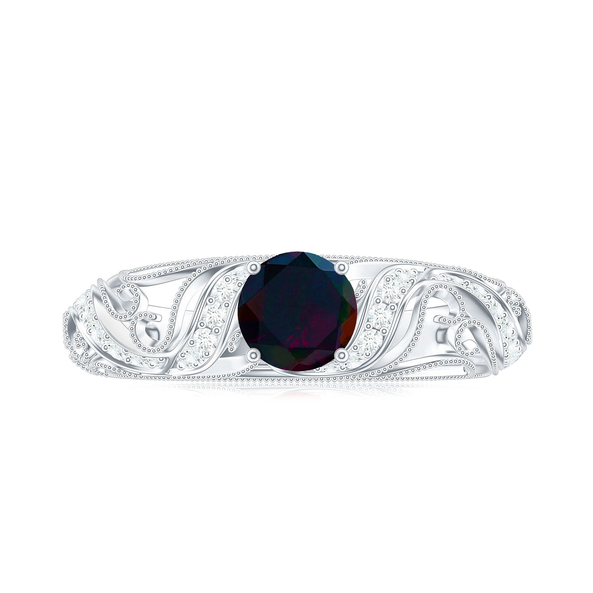 Natural Black Opal Vintage Inspired Engagement Ring