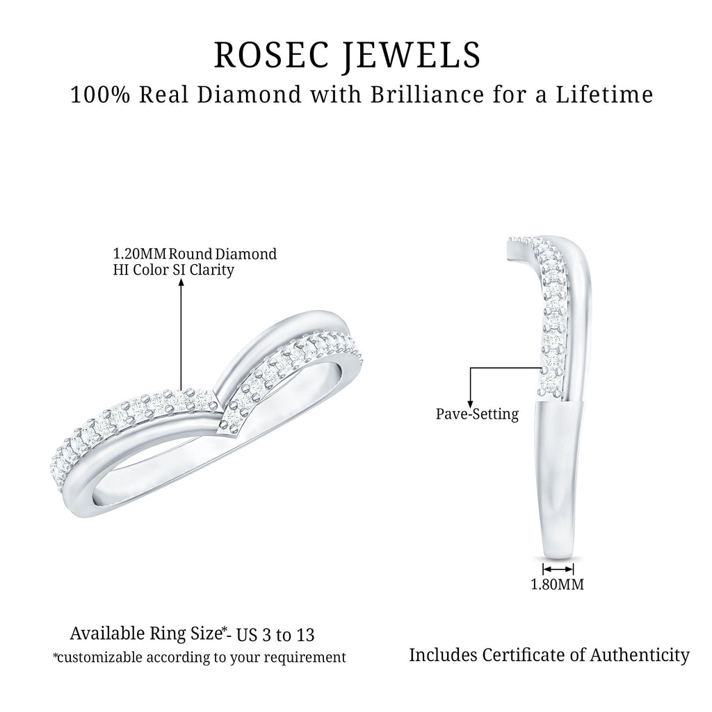 Pave Set Round Cut Natural Diamond Chevron Ring