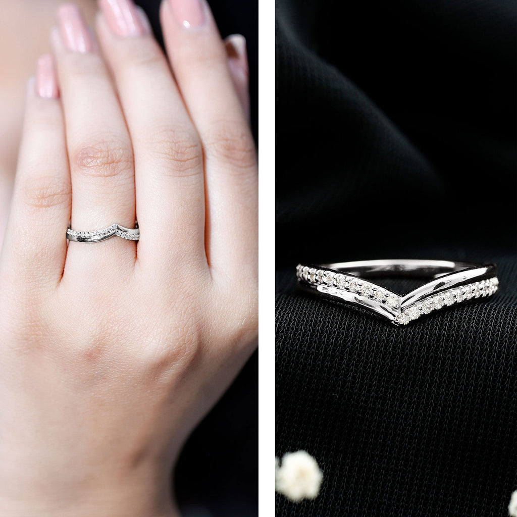Pave Set Round Cut Natural Diamond Chevron Ring